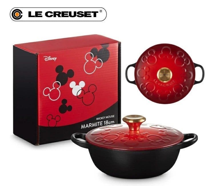 Limited Le Creuset Marmite Mickey Mouse Cast Iron Pot 7in 1.3L Cherry Red Black (1 of 9)