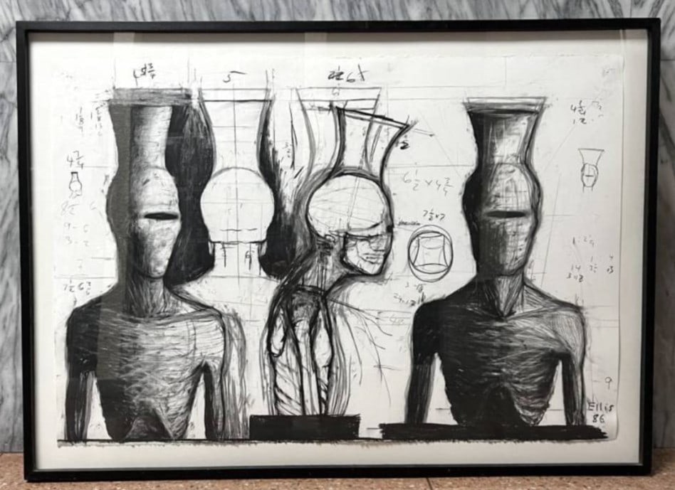 LAMA Jonathan Ellis "Drawing for Vessel Head I" 1986 Charcoal on Paper Rare (1 of 4)
