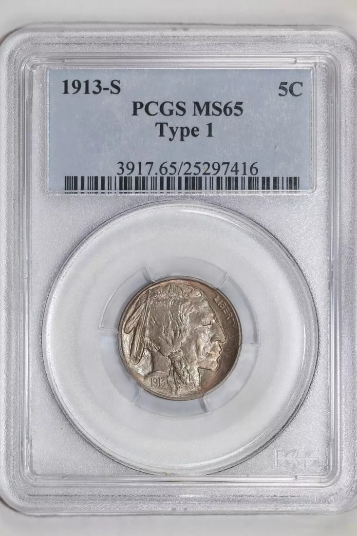 MS65 1913-S TYPE 1 BUFFALO NICKEL PCGS: MS65 1913-S TYPE 1 BUFFALO NICKEL PCGS This listing features MS65 1913-S TYPE 1 BUFFALO NICKEL PCGS. Item specifics are provided below. Item Specifics: Country Of Origin: USA Certification: PCGS Compo