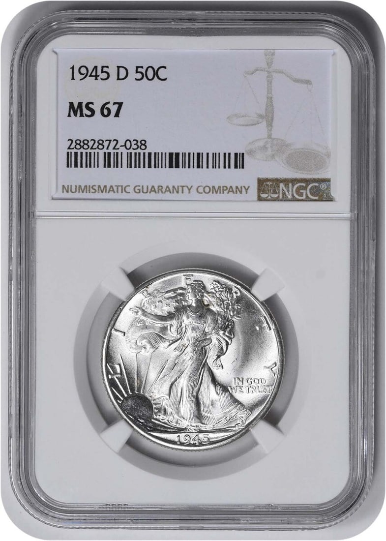 NGC 1945-D Walking Liberty Half Dollar MS67: NGC 1945-D Walking Liberty Half Dollar MS67 This listing features NGC 1945-D Walking Liberty Half Dollar MS67. Item specifics are provided below. Item Specifics: Country Of Origin: United States Certi