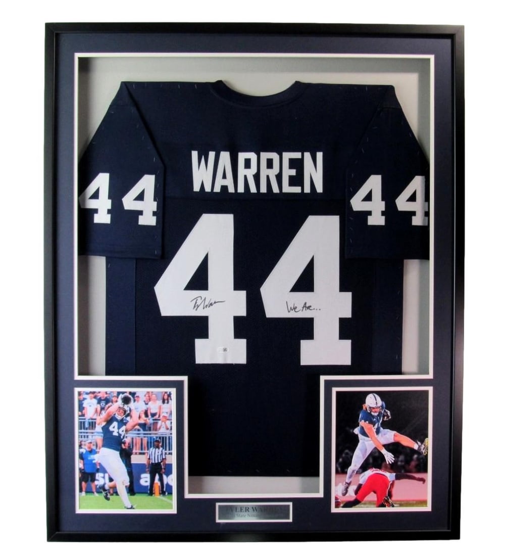 92714 Tyler Warren Autographed Blue Custom Football Jersey Penn State Framed JSA: 92714 Tyler Warren Autographed Blue Custom Football Jersey Penn State Framed JSA This listing features 92714 Tyler Warren Autographed Blue Custom Football Jersey Penn State Framed JSA. Item specifics