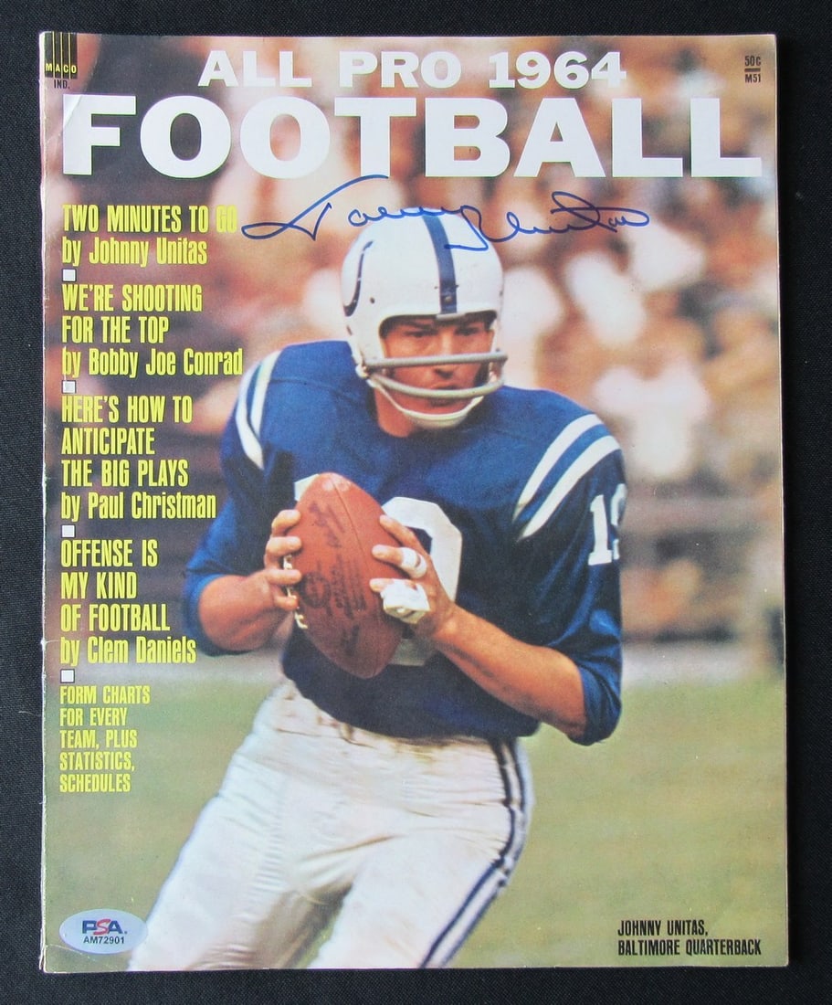 184609 Johnny Unitas HOF Signed All Pro 1964 Football Magazine Colts PSA/ DNA (1 of 4)