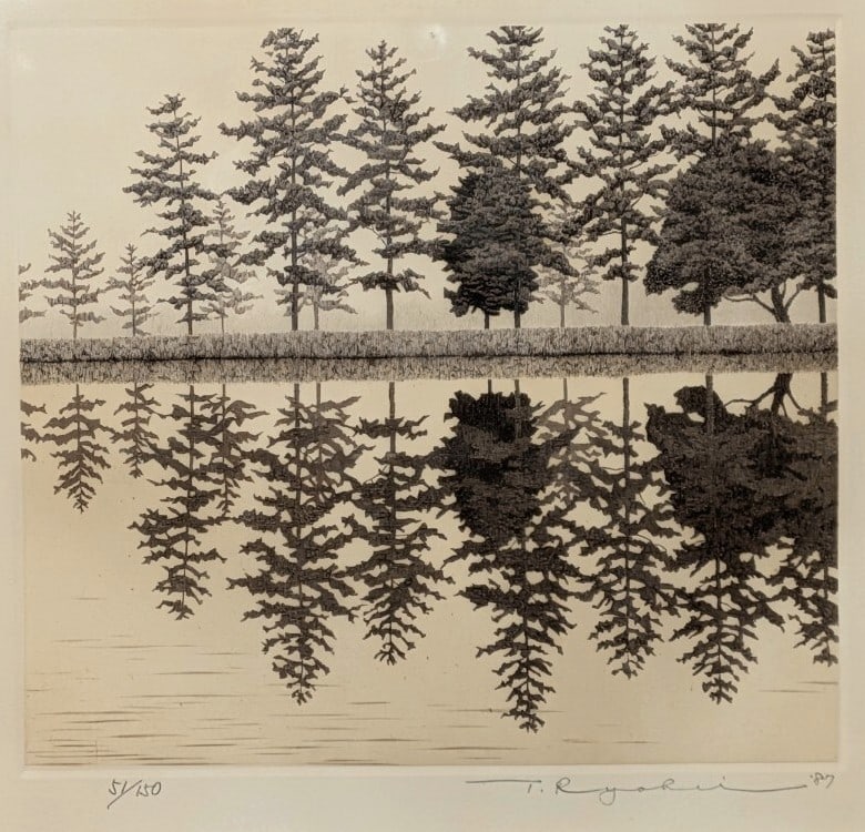 Auth Ryohei Tanaka Reflection 1987 Etching Art Signed marked ED 51/ 150 Framed (1 of 7)