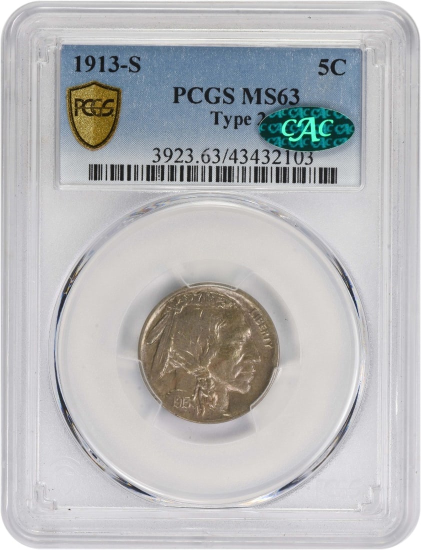 (CAC) 1913-S Buffalo Nickel Type 2 MS63 PCGS (1 of 3)