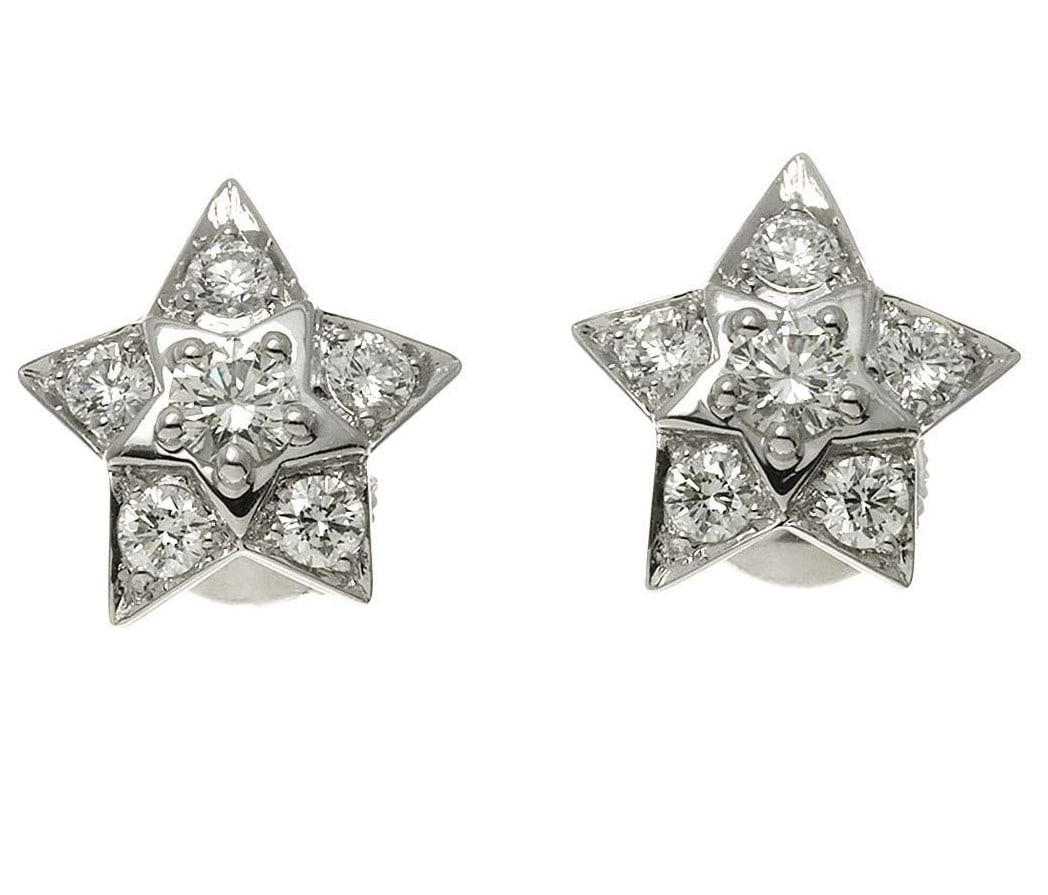 condition CHANEL Comet Star Diamond Stud Earrings White Gold In excellent (1 of 8)