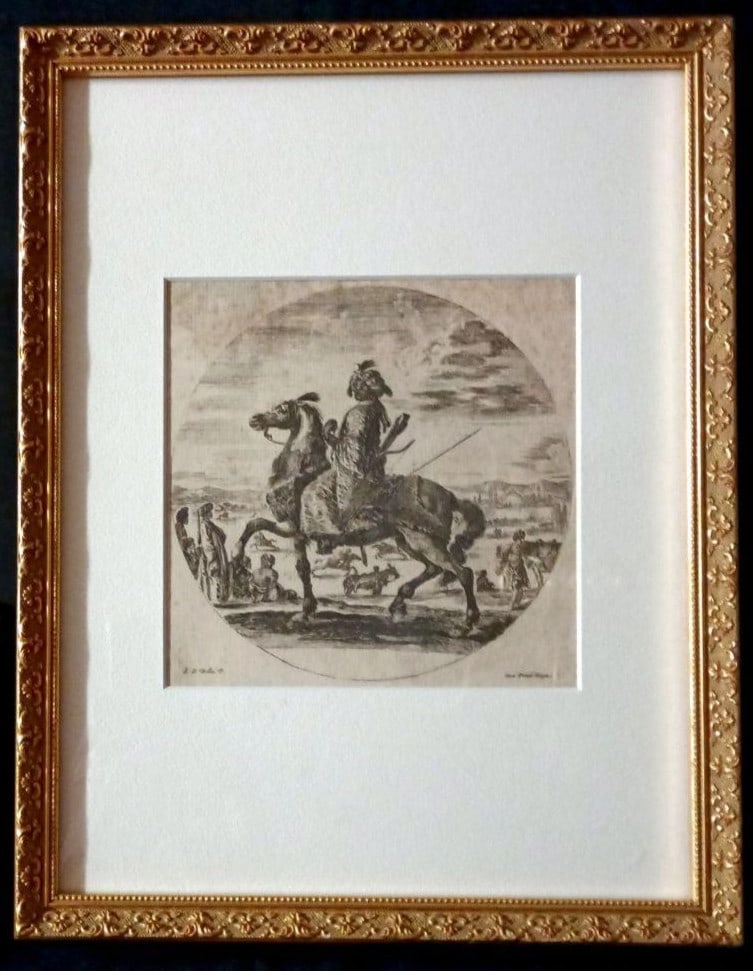 COA Stefano Della Bella Original Etching 1640 Coloured Man on Horseback Paris (1 of 18)