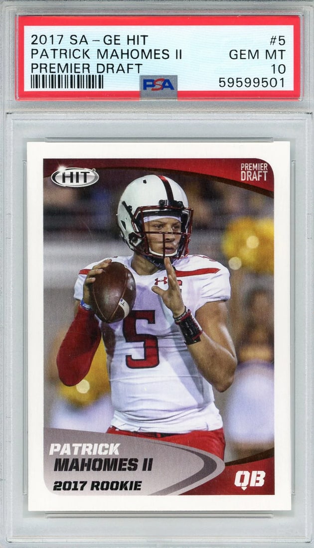 10) Patrick Mahomes II 2017 Sage Hit Rookie Card #5 (PSA Gem Mt (1 of 2)
