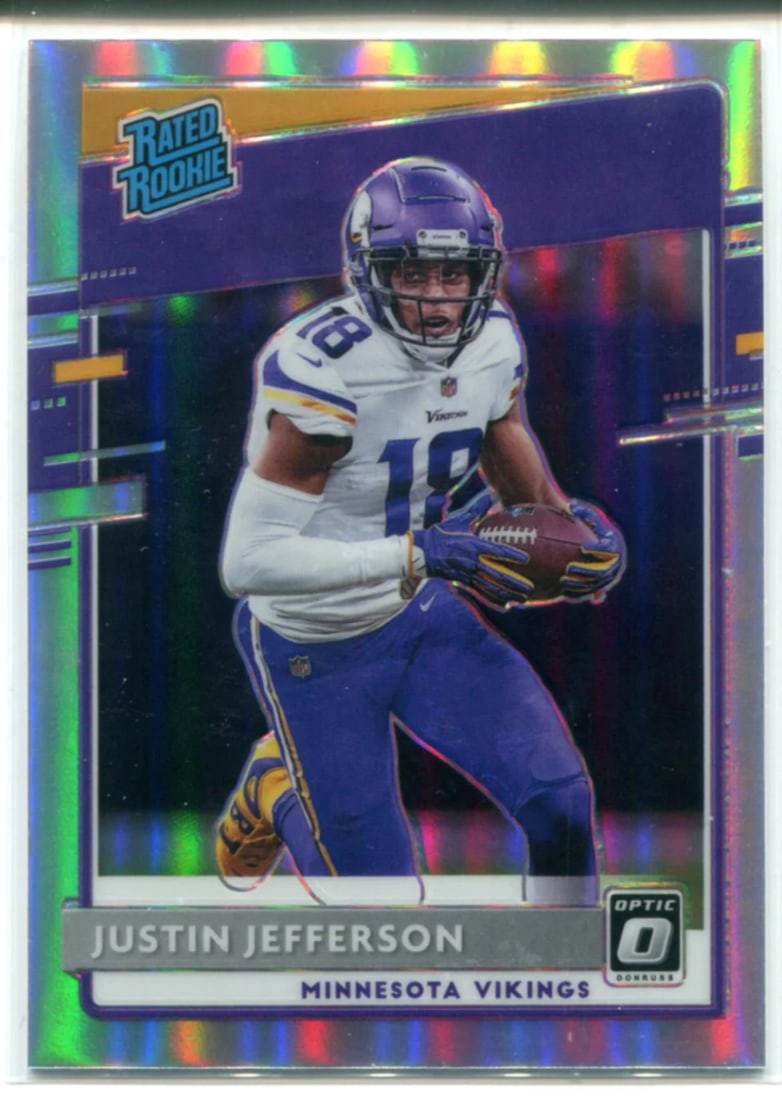 #163 Justin Jefferson 2020 Panini Optic Rated Rookie Silver Prizm Card: #163 Justin Jefferson 2020 Panini Optic Rated Rookie Silver Prizm Card This listing features #163 Justin Jefferson 2020 Panini Optic Rated Rookie Silver Prizm Card. Item specifics are provided below.