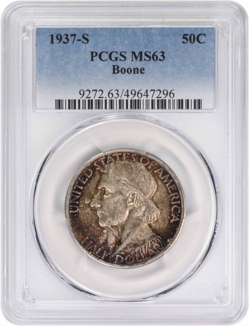 PCGS Boone Commemorative Silver Half Dollar 1937-S MS63 (1 of 2)