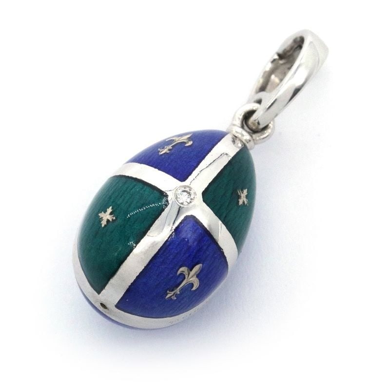 0.015ct Faberge Mini Enamel Easter Egg Pendant Top Charm 18k White Gold Diamond (1 of 5)