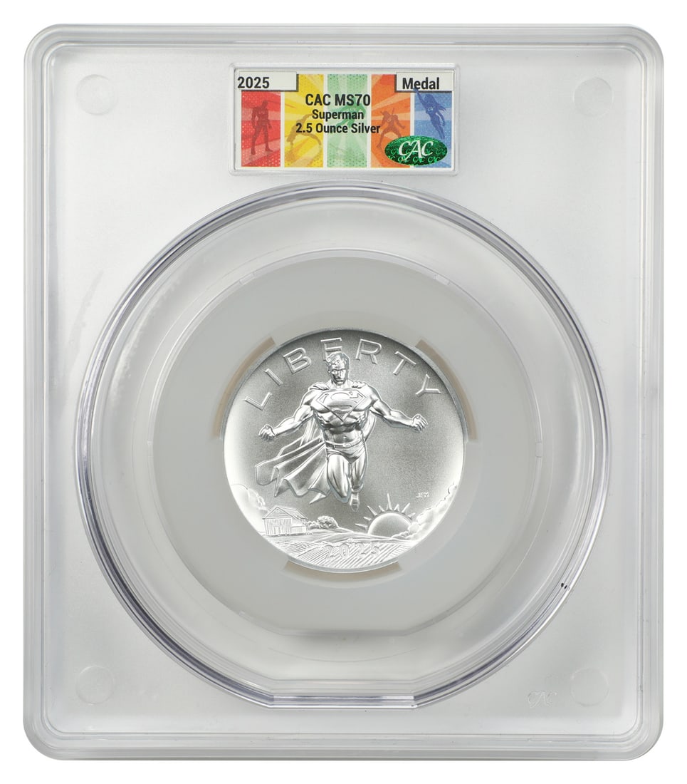 Modern Commemorative Medals - 2025 Superman Medal CACG MS70 (2.5 oz Silver): Modern Commemorative Medals - 2025 Superman Medal CACG MS70 (2.5 oz Silver) This listing features Modern Commemorative Medals - 2025 Superman Medal CACG MS70 (2.5 oz Silver). Item specifics are