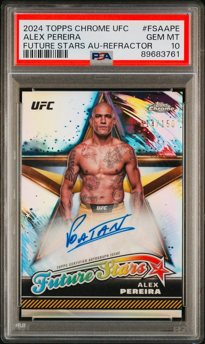 10 2024 TOPPS CHROME UFC FUTURE STARS AUTO REFRACTOR ALEX PEREIRA/ 150 PSA (1 of 3)