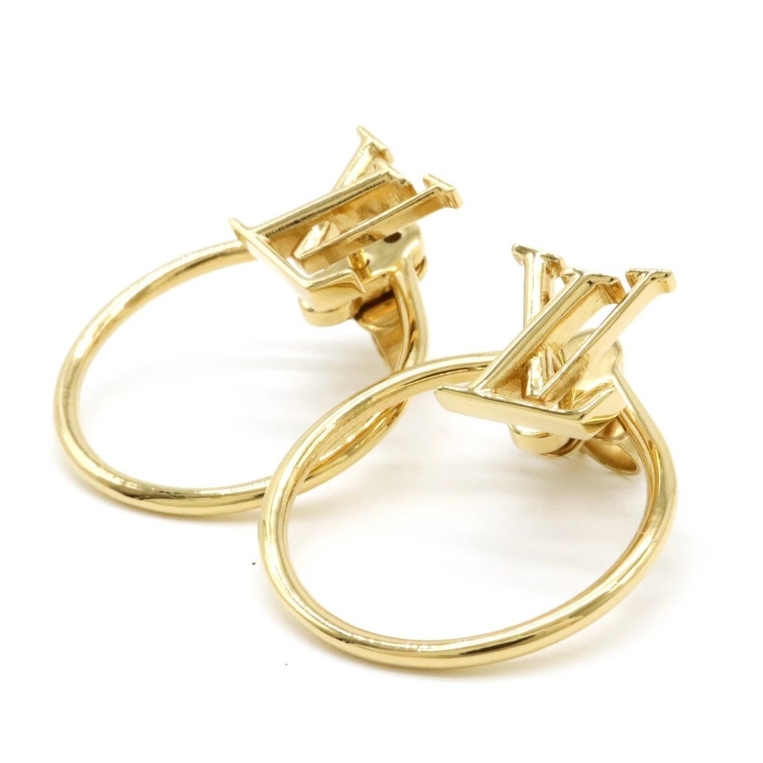Plated Louis Vuitton M00763 LV Eclipse Bookle Doreille Hoop Earrings Gold (1 of 8)