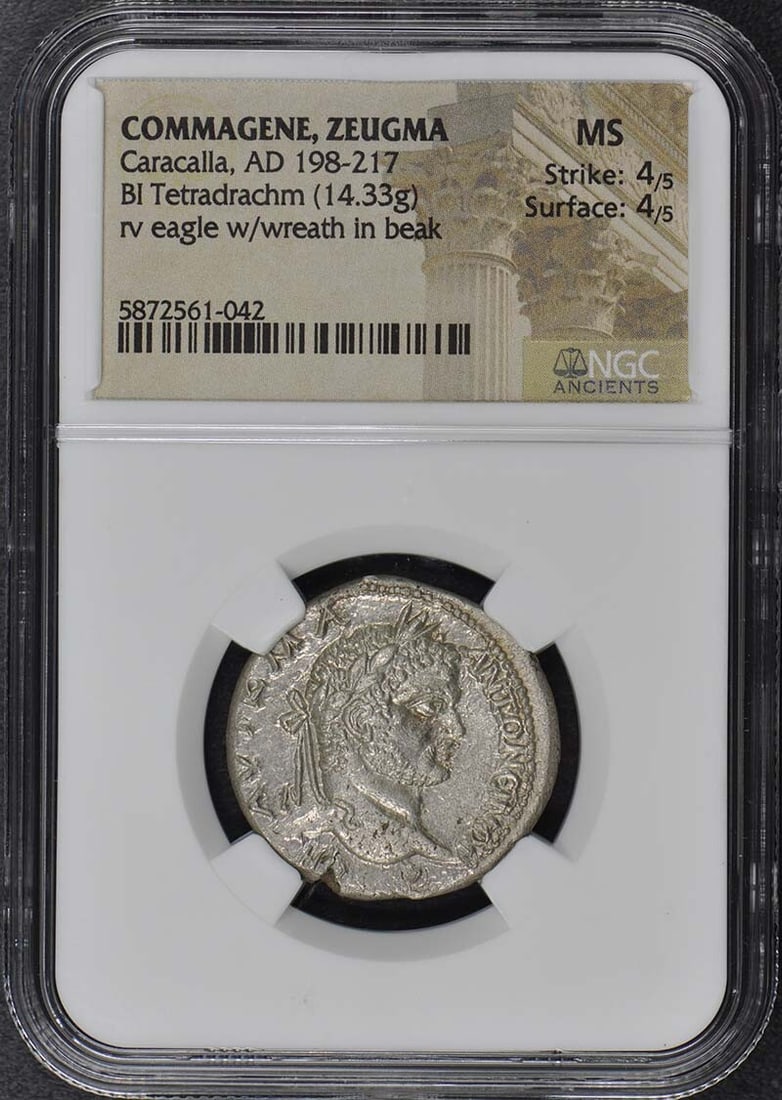 ZEUGMA BI Tetradrachm NGC 60 - Caracalla - AD 198-217 COMMAGENE: ZEUGMA BI Tetradrachm NGC 60 - Caracalla - AD 198-217 COMMAGENE This listing features ZEUGMA BI Tetradrachm NGC 60 - Caracalla - AD 198-217 COMMAGENE. Item specifics are provided below. Item Specifics