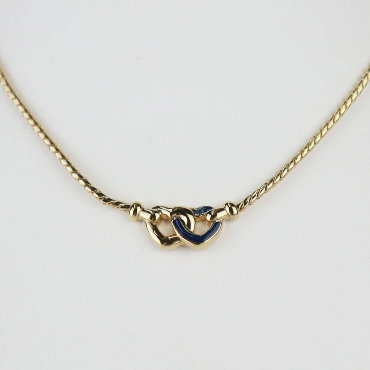 Coker Christian Dior Double Heart Gold Tone Navy Necklace Pendant: Coker Christian Dior Double Heart Gold Tone Navy Necklace Pendant This listing features Coker Christian Dior Double Heart Gold Tone Navy Necklace Pendant. Item specifics are provided below. Item Speci