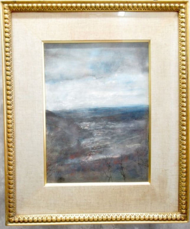 Painting Bernard Gantner Signed 1967 Watercolor French Misty Landscape (1 of 9)