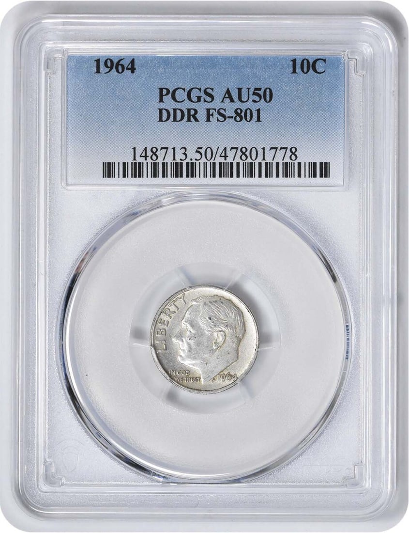 PCGS 1964 Roosevelt Dime DDR FS-801 AU50 (1 of 2)