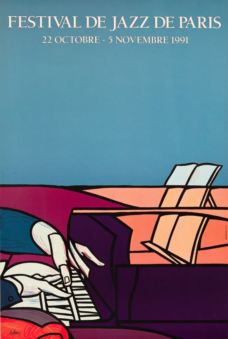 Linen Festival De Jazz With Piano By Valerio Adami 1991 Original Poster On (1 of 3)