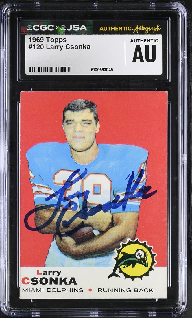 BA206391 Larry Csonka 1969 Topps Signed/ Auto Card #120 CGC x JSA Dolphins (1 of 2)