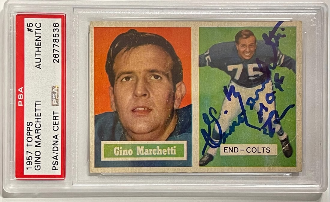 (PSA) Gino Marchetti autographed 1957 Topps Card #5 (1 of 2)