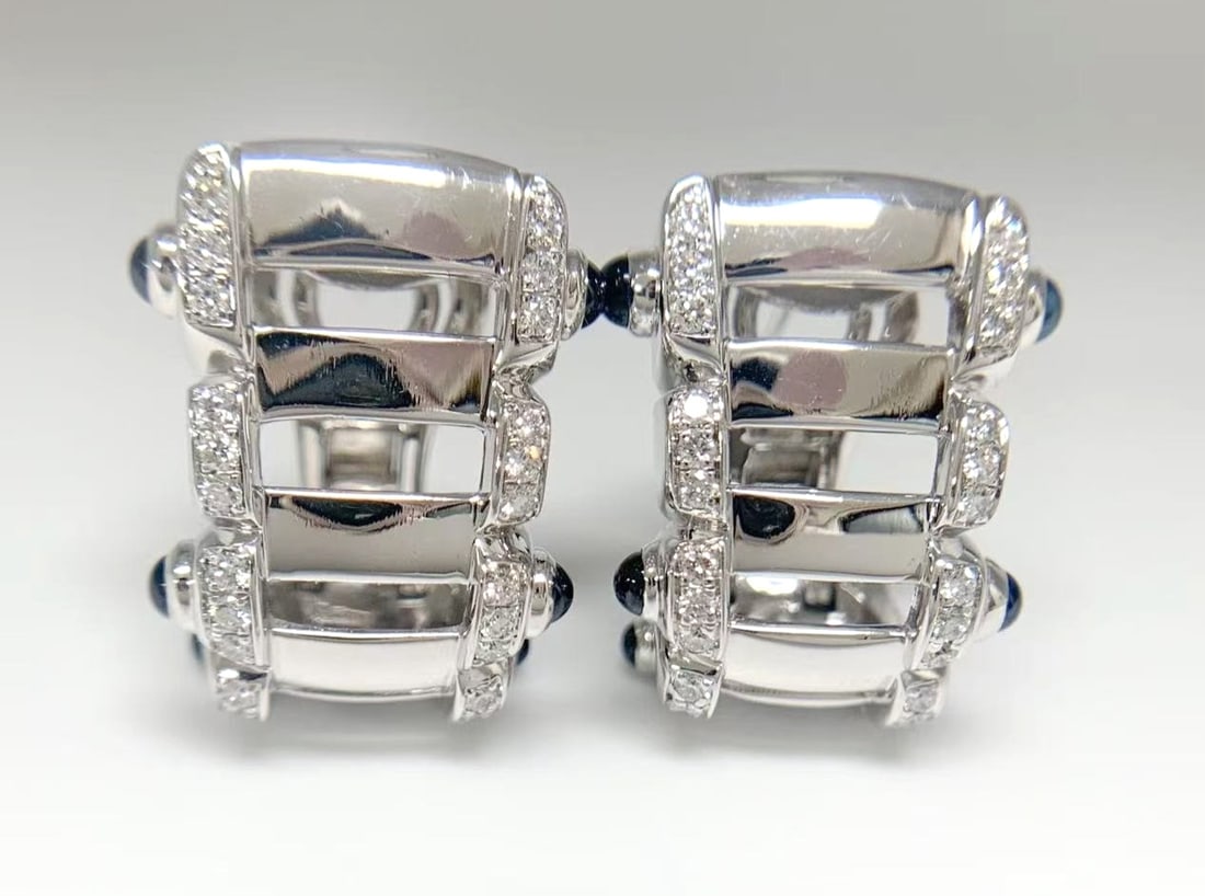 Earrings Patek Philippe Twenty 4 18k White Gold Blue Sapphire Diamond Huggie: Earrings Patek Philippe Twenty 4 18k White Gold Blue Sapphire Diamond Huggie This listing features Earrings Patek Philippe Twenty 4 18k White Gold Blue Sapphire Diamond Huggie. Item specifics are prov