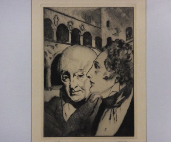 Framed - Clement Serveau Signed Drypoint "Two Gentlemen" w/ CF Paris Stamp (1 of 5)