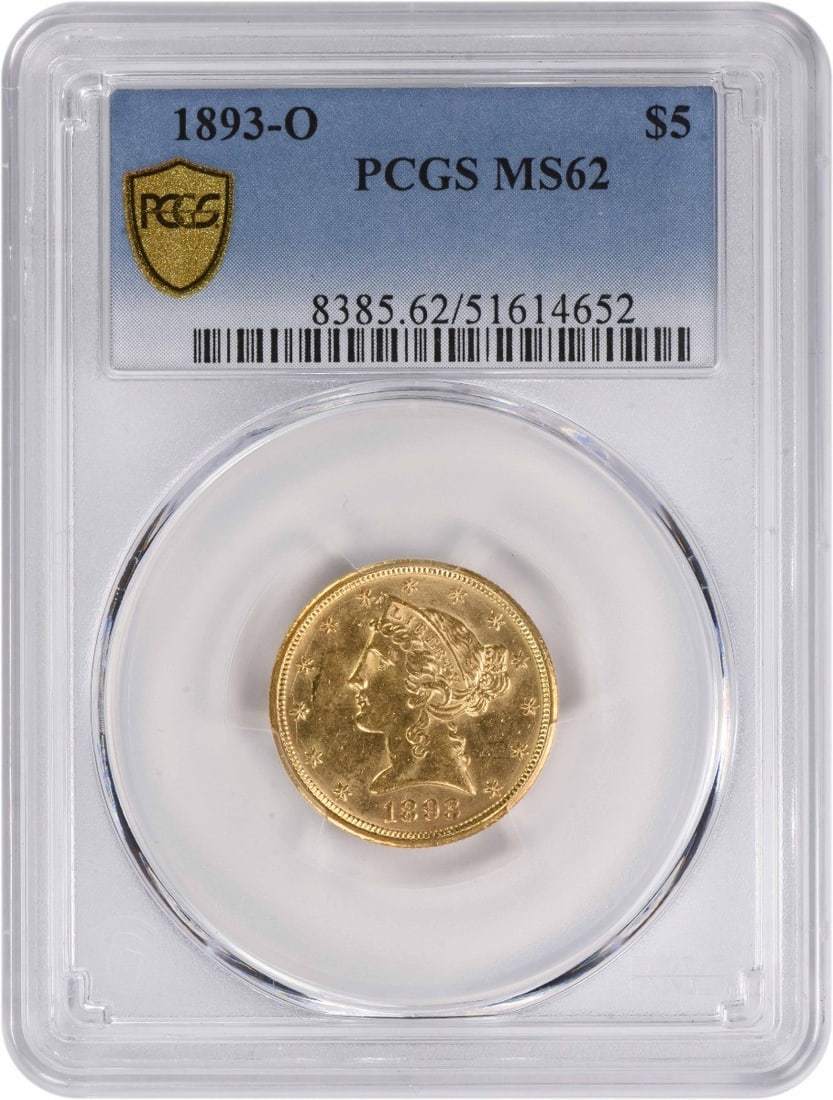 PCGS 1893-O $5 Gold Liberty Head MS62: PCGS 1893-O $5 Gold Liberty Head MS62 This listing features PCGS 1893-O $5 Gold Liberty Head MS62. Item specifics are provided below. Item Specifics: Country Of Origin: United States Certification: PC