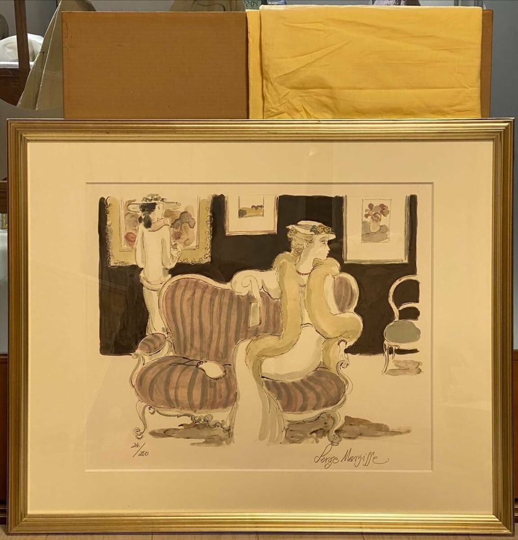 Art Serge Marjisse Original Lithograph Print ED250 Portrait Signed Framed French (1 of 8)