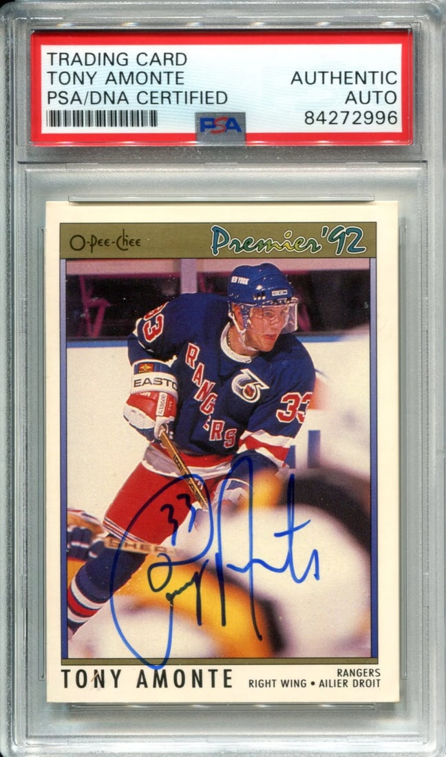 (PSA) Tony Amonte Autographed 1992 O-Pee-Chee Premier Card (1 of 1)