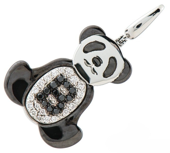 Animal Qeelin Panda Diamond 0.18ct 18k White Gold Charm Pendant Necklace Top (1 of 5)