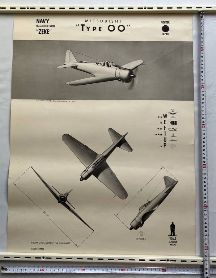 Zeke WWII 1943 US Navy Aircraft Recognition Poster Mitsubishi Type 00 Zero (1 of 8)