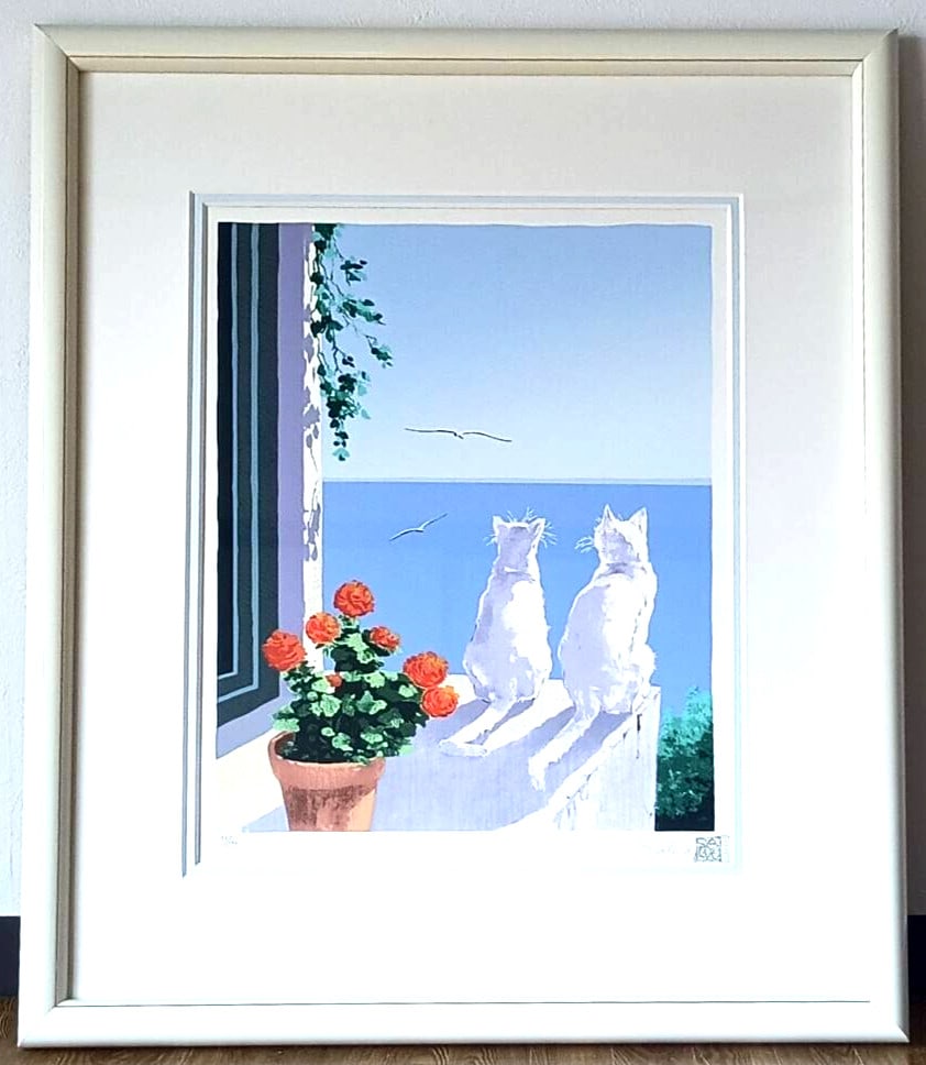 ED350 SALVO (Italy) Romantic Cat Signed Original Silkscreen Print Framed (1 of 8)