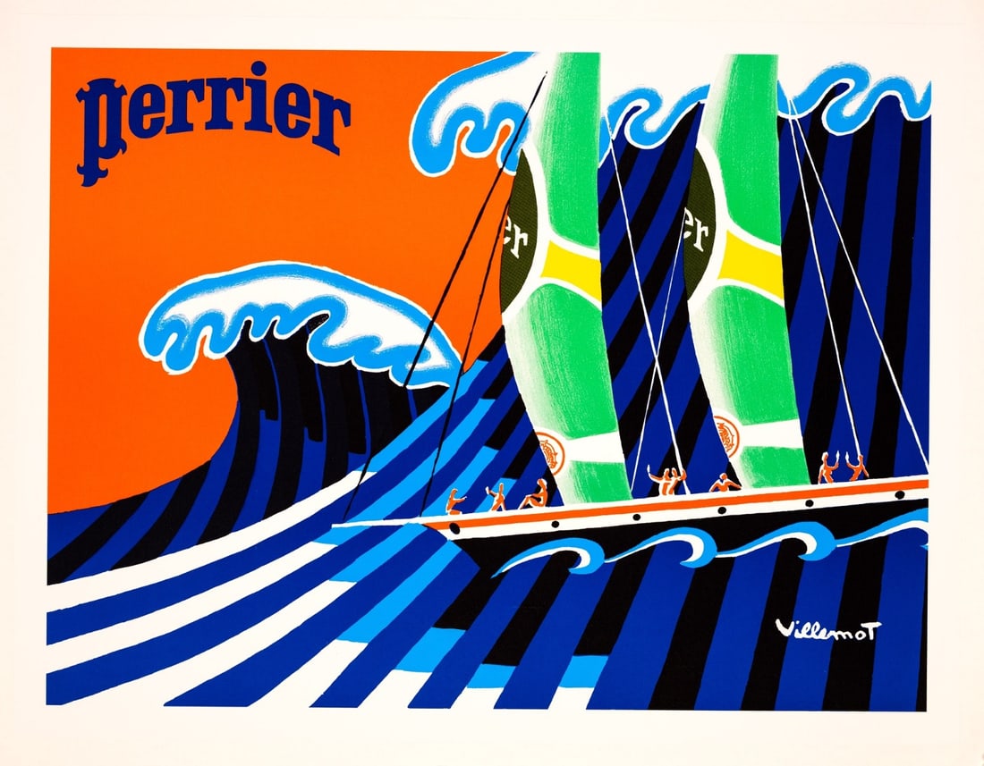 Linen Perrier Hokusai Wave Bernard Villemot Original Vintage Poster On: Linen Perrier Hokusai Wave Bernard Villemot Original Vintage Poster On This listing features Linen Perrier Hokusai Wave Bernard Villemot Original Vintage Poster On. Item specifics are provided below.