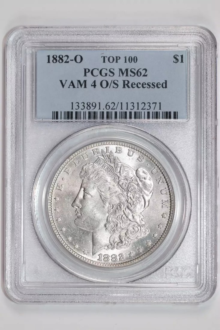 MS62 1882-O/ S VAM-4 "O/ S RECESSED" TOP 100 MORGAN DOLLAR PCGS: MS62 1882-O/ S VAM-4 "O/ S RECESSED" TOP 100 MORGAN DOLLAR PCGS This listing features MS62 1882-O/ S VAM-4 "O/ S RECESSED" TOP 100 MORGAN DOLLAR PCGS. Item specifics are provided below. Item Specifics