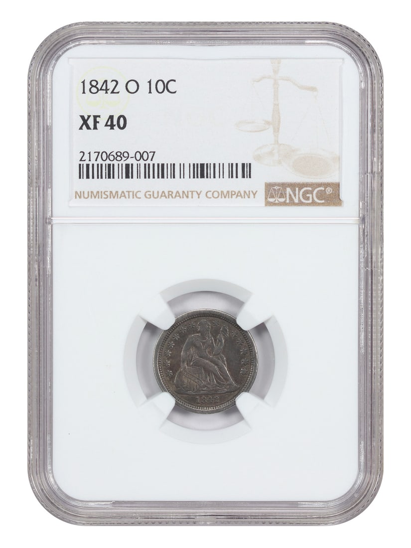 Liberty Seated Dime - 1842-O 10C NGC XF40: Liberty Seated Dime - 1842-O 10C NGC XF40 This listing features Liberty Seated Dime - 1842-O 10C NGC XF40. Item specifics are provided below. Item Specifics: Certification: NGC Certification Number: