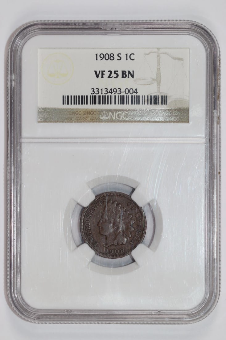 BN 1908-S INDIAN HEAD CENT NGC VF25: BN 1908-S INDIAN HEAD CENT NGC VF25 This listing features BN 1908-S INDIAN HEAD CENT NGC VF25. Item specifics are provided below. Item Specifics: Certification: NGC Composition: Copper Grade: VF 25
