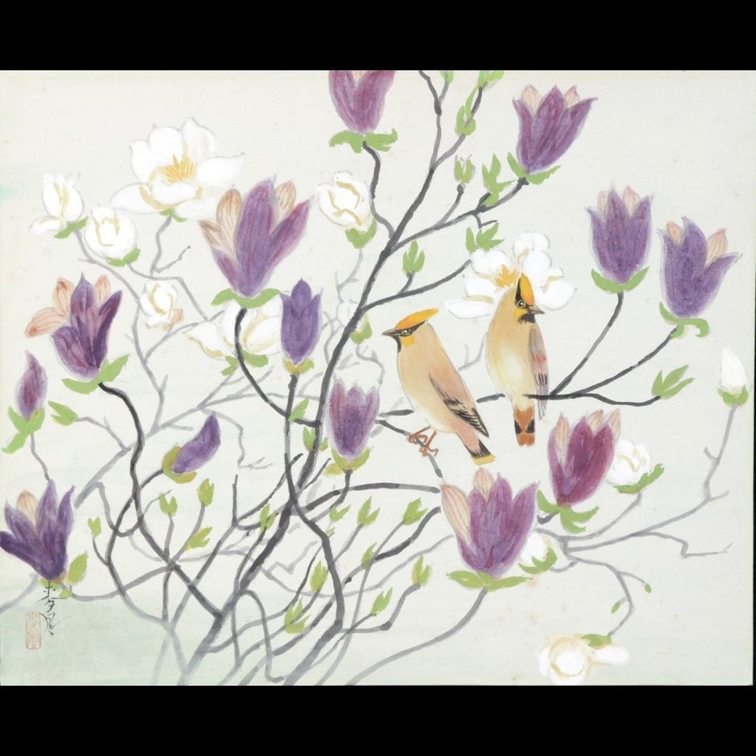 Ohno Bakufu Flowers and Bird Original Painting Japanese Art by Bakufu (1 of 8)