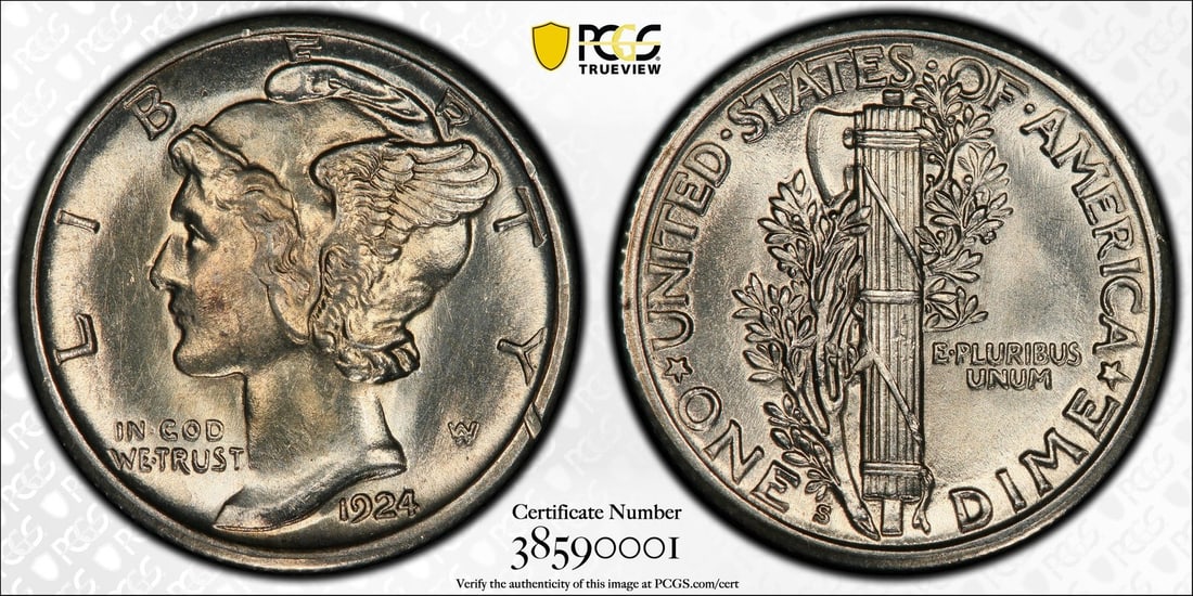 MARKET 1924-S MERCURY DIME PCGS MS64 FB VERY PQ THE ONLY FB ON (1 of 3)