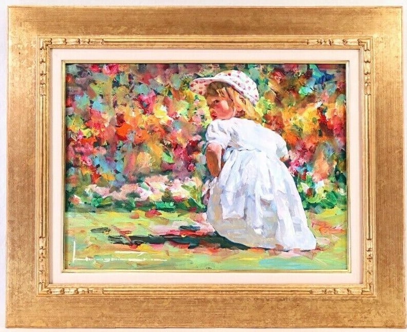 1952) Original Painting Oil on Canvas Signed Framed Garden - ZHAO HONGBIN ( CHINA (1 of 10)