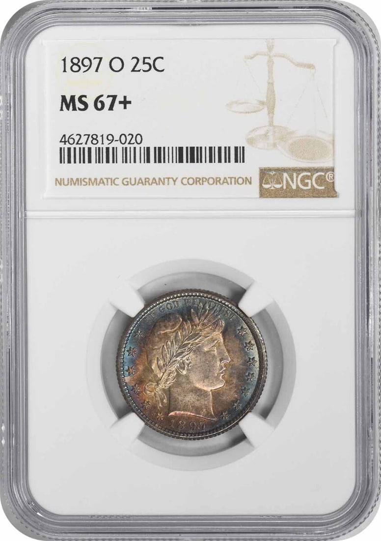 NGC 1897-O Barber Silver Quarter MS67+: NGC 1897-O Barber Silver Quarter MS67+ This listing features NGC 1897-O Barber Silver Quarter MS67+. Item specifics are provided below. Item Specifics: Country Of Origin: United States Certification: