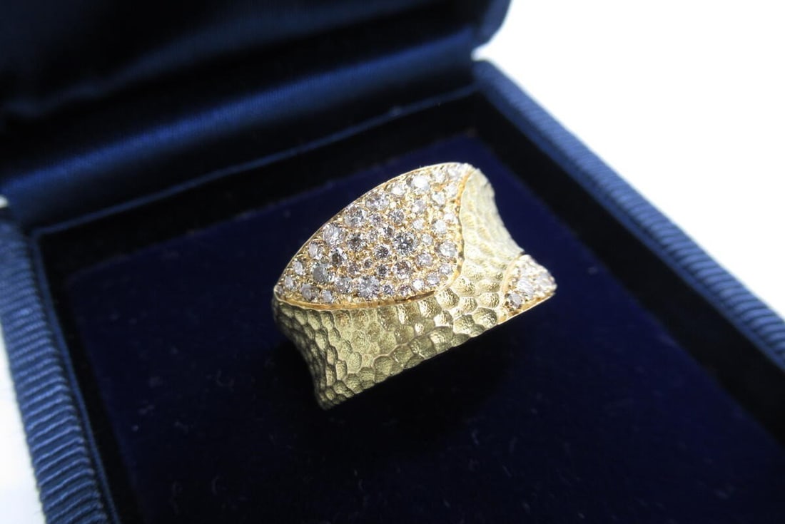 Box Antonini Hammered 18k Yellow Gold Diamond Open Cuff Ring Italian Jewelry w/ (1 of 7)