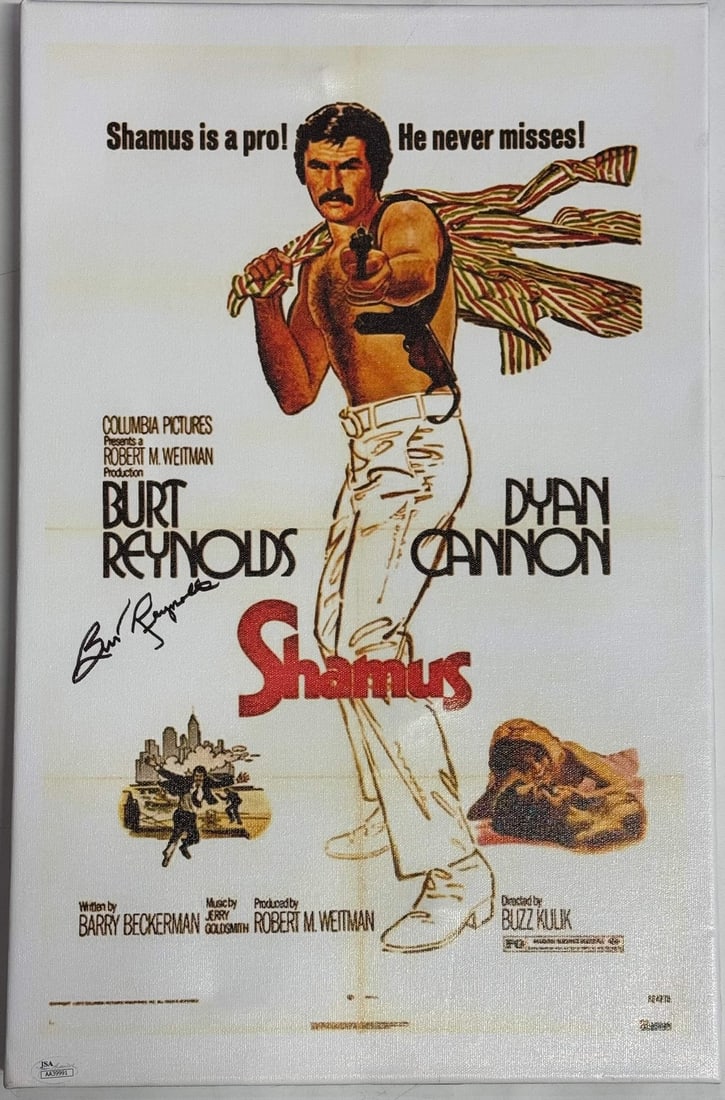 (JSA) Burt Reynolds Autographed Shamus Canvas 14x21.5 Poster (1 of 2)