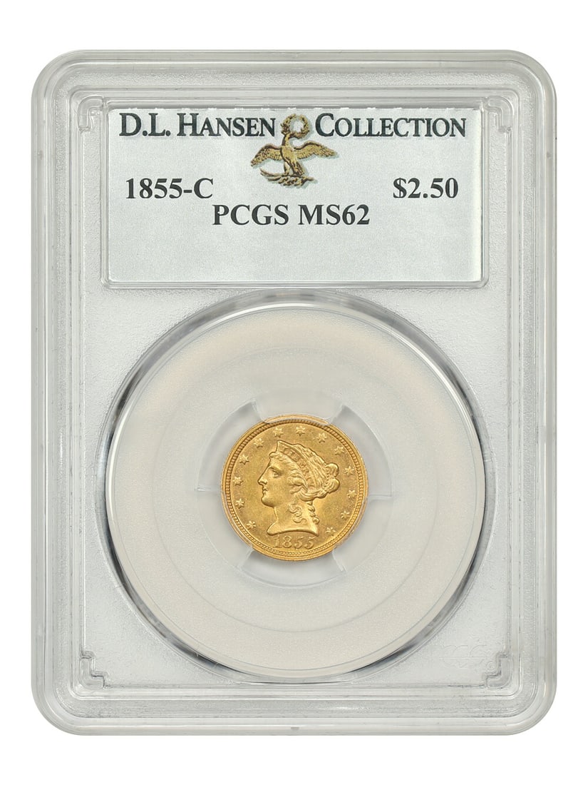 Liberty Head $2.5 - 1855-C $2.50 PCGS MS62 ex: D.L. Hansen: Liberty Head $2.5 - 1855-C $2.50 PCGS MS62 ex: D.L. Hansen This listing features Liberty Head $2.5 - 1855-C $2.50 PCGS MS62 ex: D.L. Hansen. Item specifics are provided below. Item Specifics: Certific