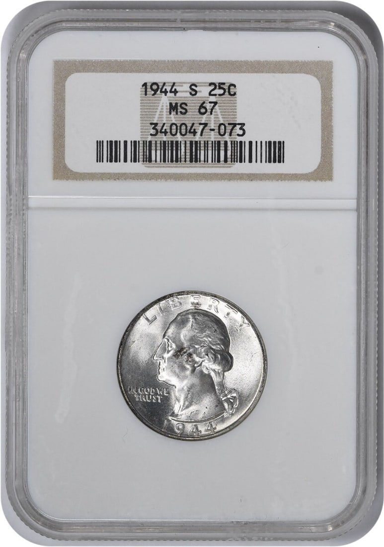 NGC 1944-S Washington Silver Quarter MS67: NGC 1944-S Washington Silver Quarter MS67 This listing features NGC 1944-S Washington Silver Quarter MS67. Item specifics are provided below. Item Specifics: Country Of Origin: United States Certifica