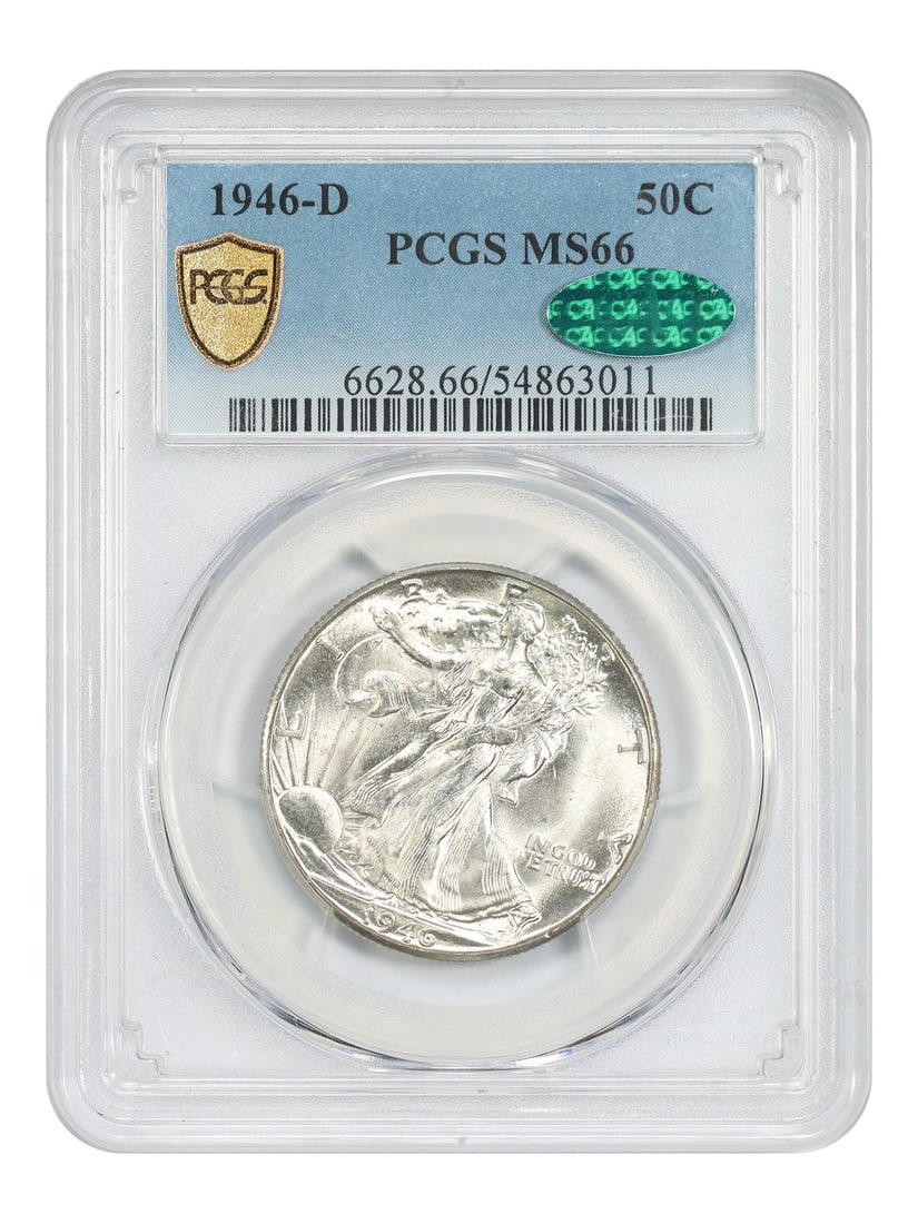 Walking Liberty Half Dollar - 1946-D 50C PCGS/ CAC MS66: Walking Liberty Half Dollar - 1946-D 50C PCGS/ CAC MS66 This listing features Walking Liberty Half Dollar - 1946-D 50C PCGS/ CAC MS66. Item specifics are provided below. Item Specifics: Certification: