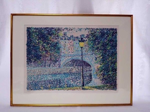 Art Serge Mendisky Signed Lithograph "Night Riverside View" French Modern (1 of 10)