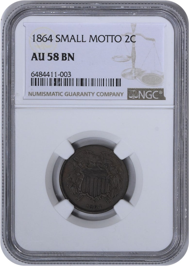 NGC 1864 Two Cent Piece Small Motto AU58BN (1 of 3)