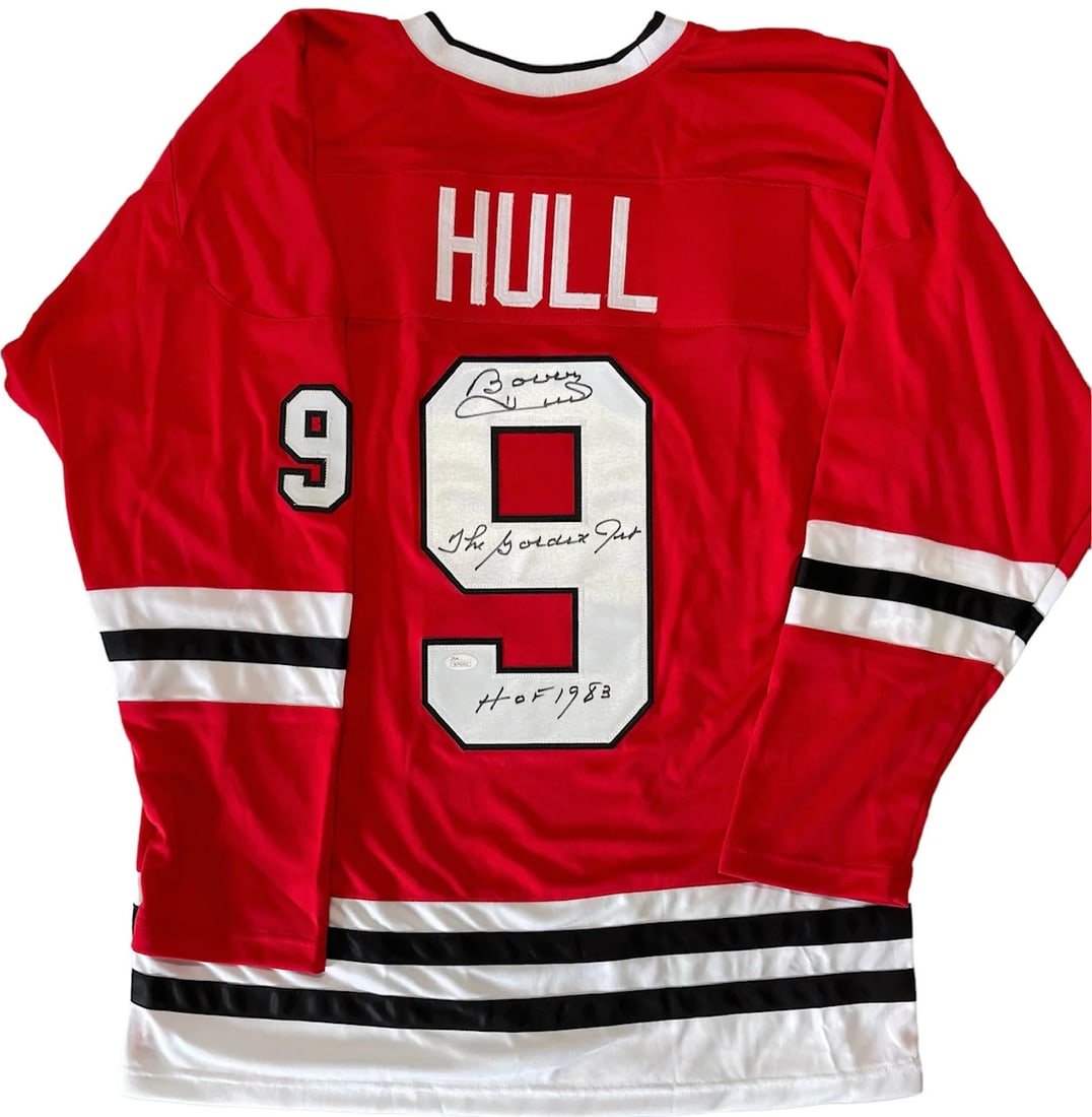 (JSA) Bobby Hull Autographed Chicago Blackhawks Red XL Jersey (1 of 3)