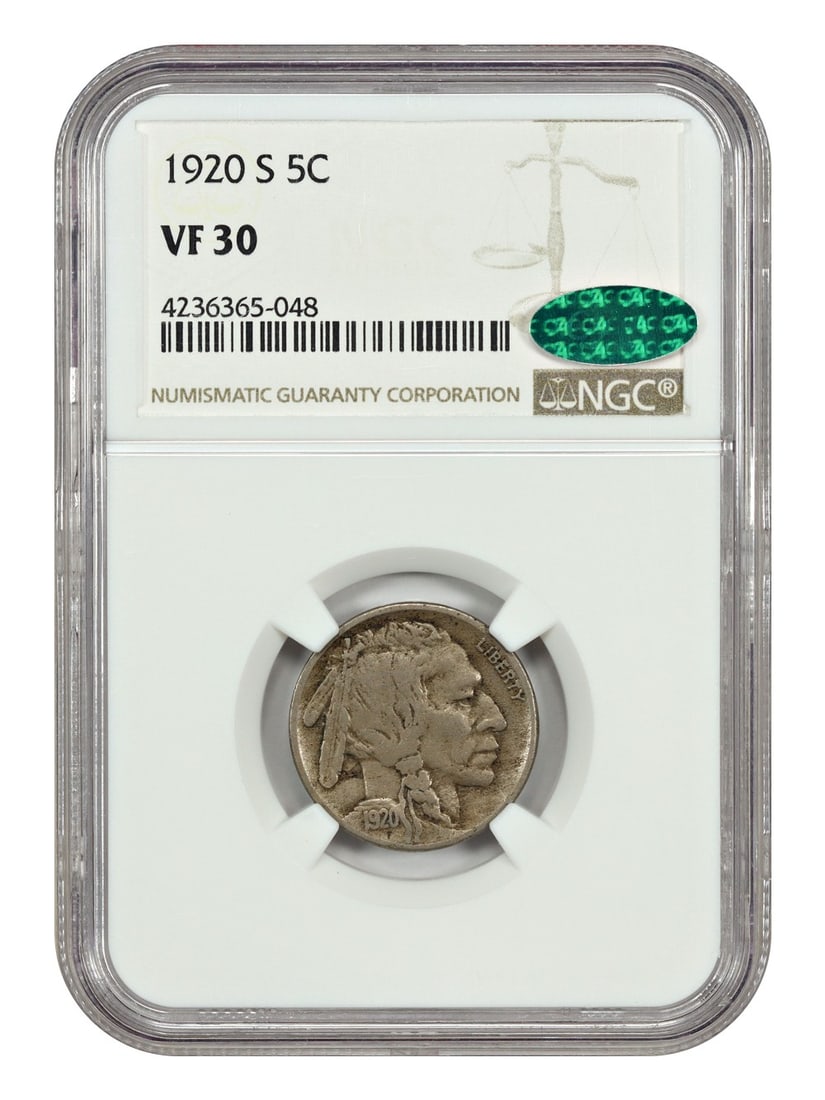 Buffalo Nickel - 1920-S 5C NGC/ CAC VF30 (1 of 4)