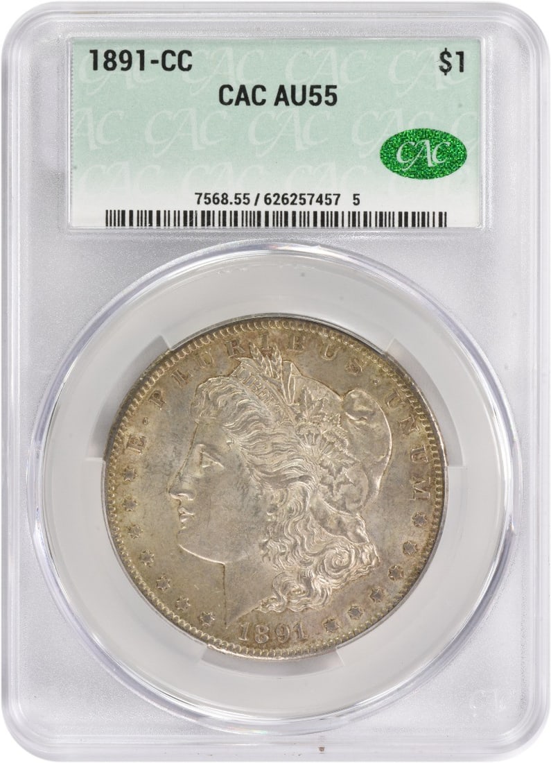 CACG 1891-CC Morgan Silver Dollar AU55 (1 of 3)